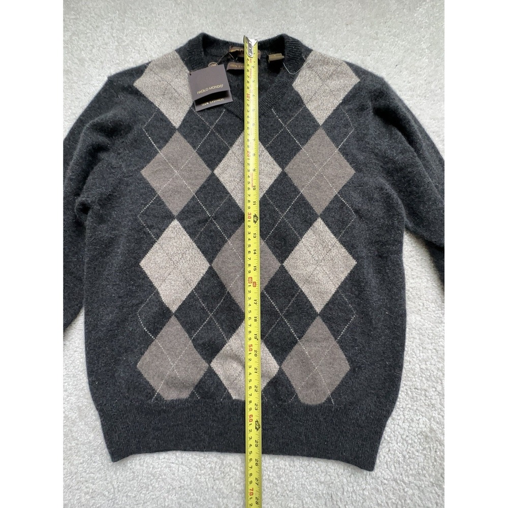 NWT Paolo Mondo Sweater 100 Cashmere Men S Brown Argyle Diamond V-Neck Soft Lux - Picture 4 of 6